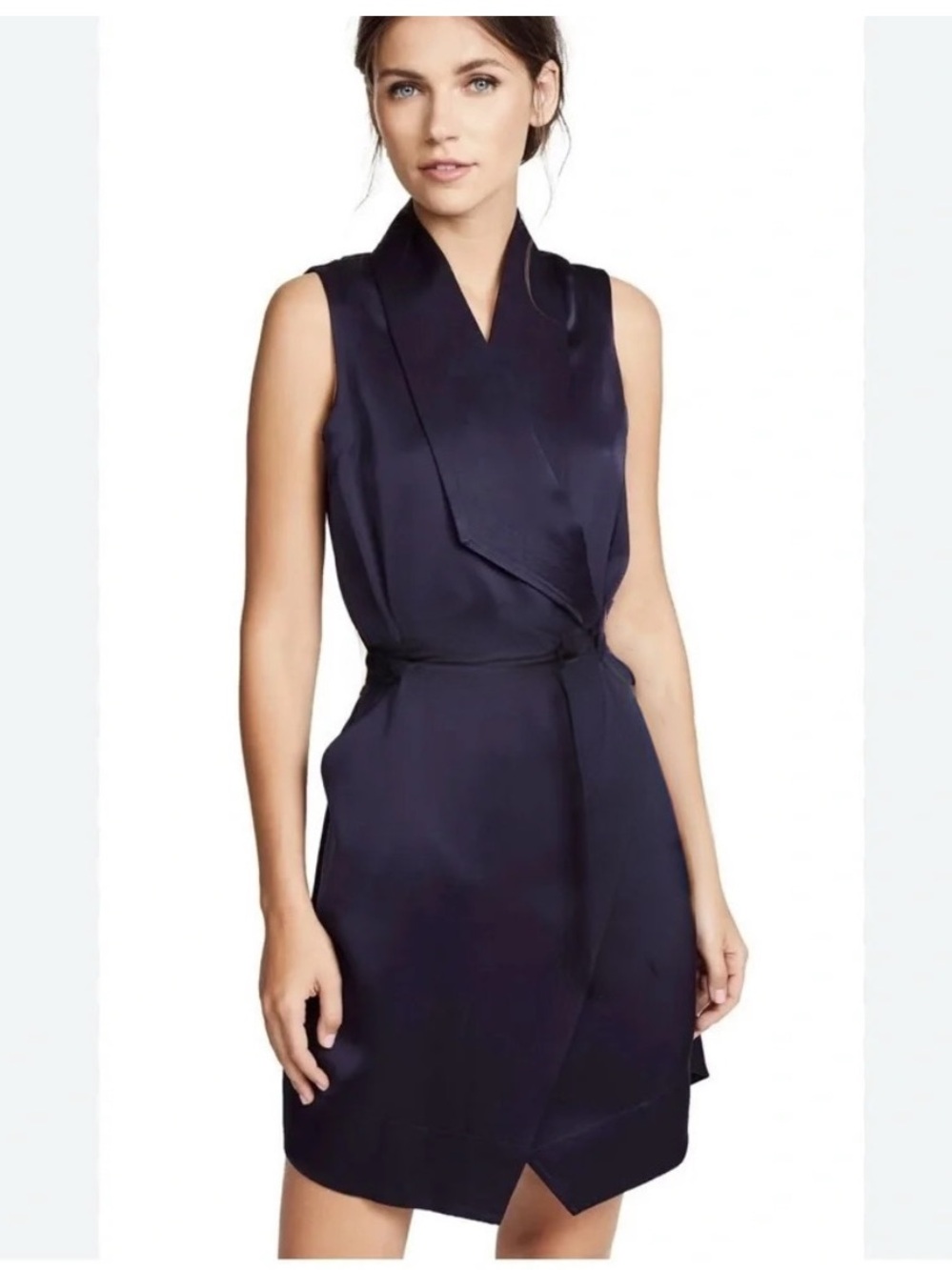 AYR Perch Wrap Satin Dress in Deep Marine Blue Size 4